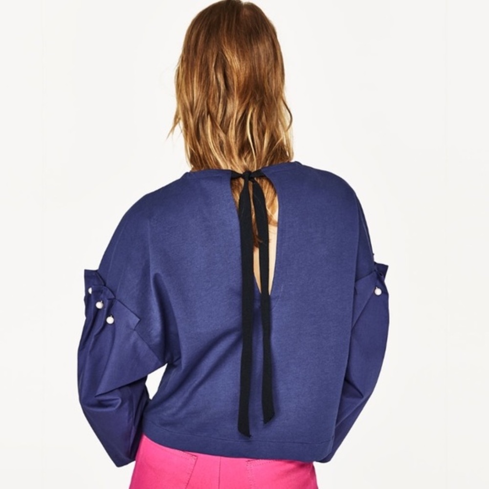 NWT Zara blue pearls sleeves blouse - Picture 4 of 5